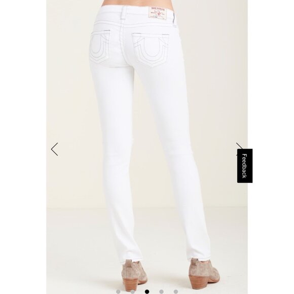 True Religion Jeans Womens Size 25 Skinny White Low Rise 31” Grey Stitching - Picture 2 of 14